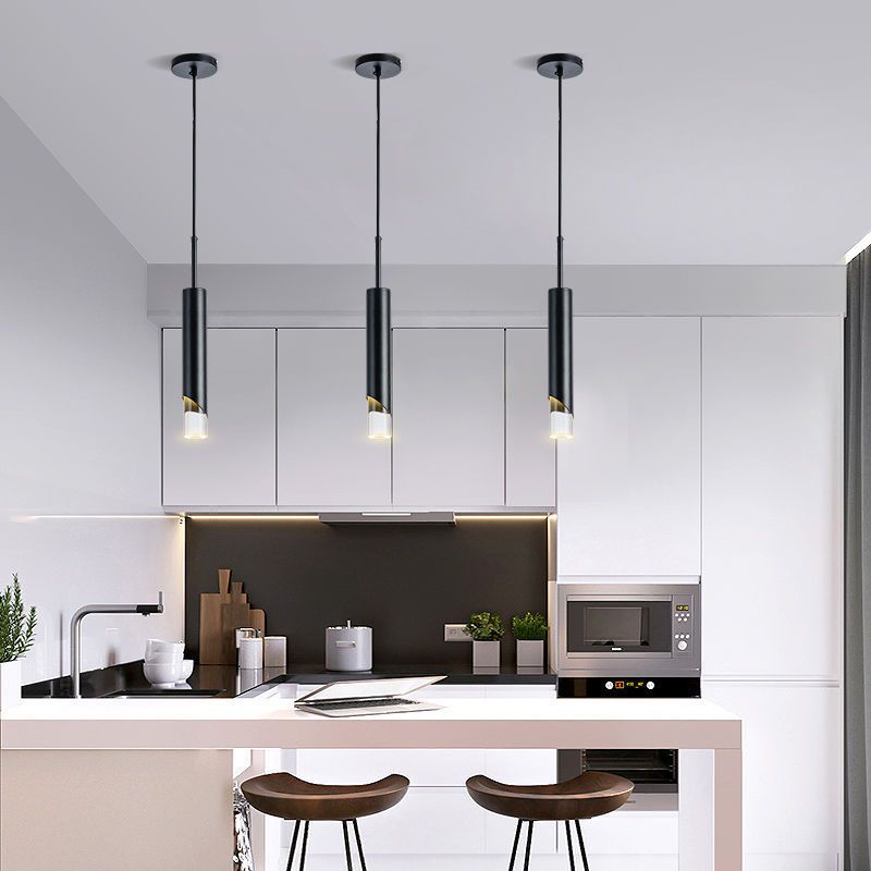 Simplicità moderna Lampada cilindrica a led lampada a sospensione Electroplate Metal Citndant Light con ombra acrilica