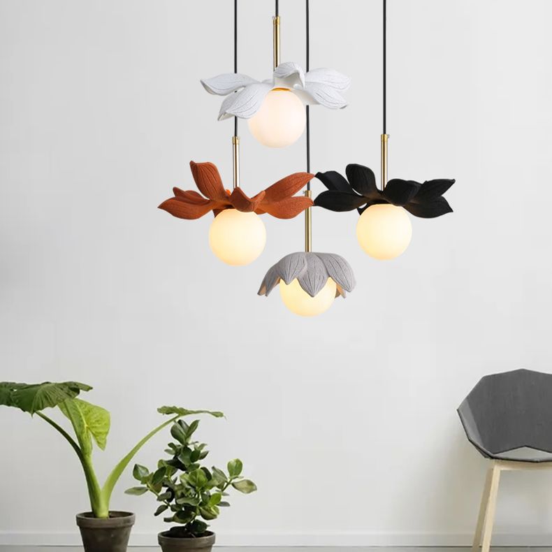Indoor Globe White Glass Hanging Light, Simple  Hanging Lamp with Flower Top