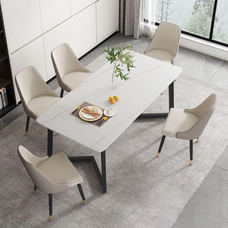 Modern Rectangle Dining Table Sintered Stone Dining Table with Double Pedestal