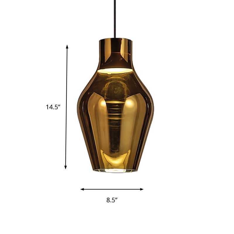 Urn Living Room Pendant Lamp Gold/Smoke Glass 1 Light 6.5"/8.5" Wide Modern Led Hanging Light in White/Warm Light