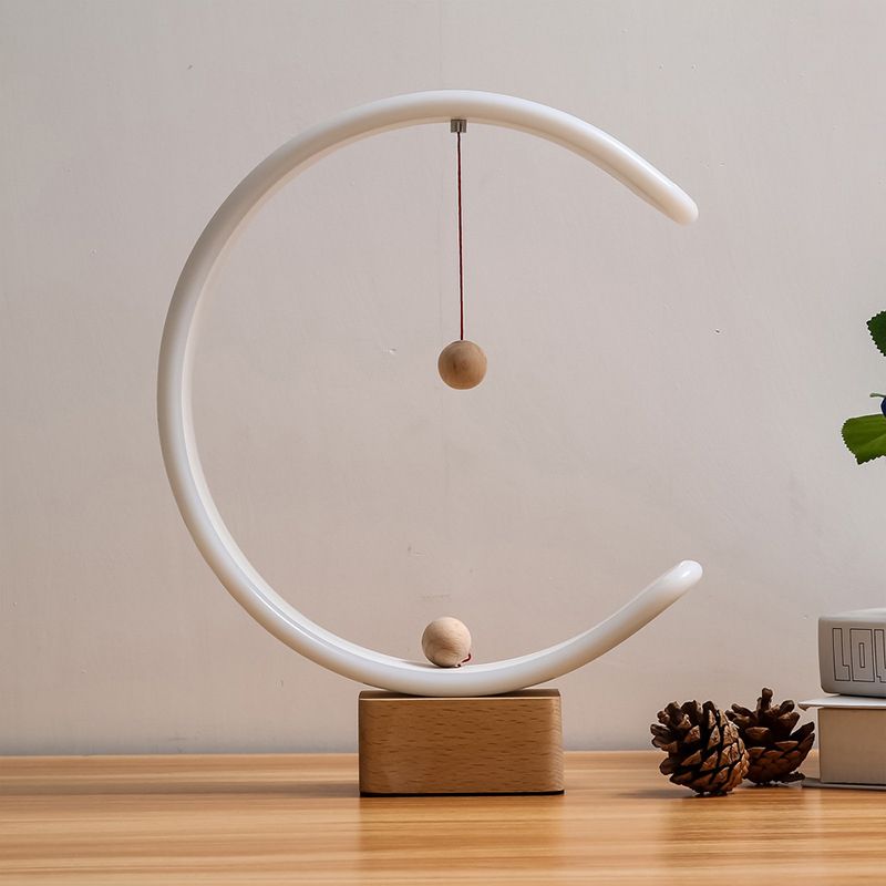 White C Shaped Night Lamp Minimalist Metal LED Table Light with Ball Magnetic Switch
