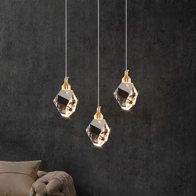 Lampe suspendue géométrique en cuivre dans un pendentif en cristal de style artistique moderne pour chambre à coucher