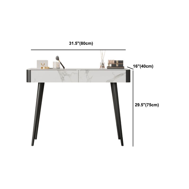White Vanity 29.52" High Metal and Stone Top Vanity Set with Stool