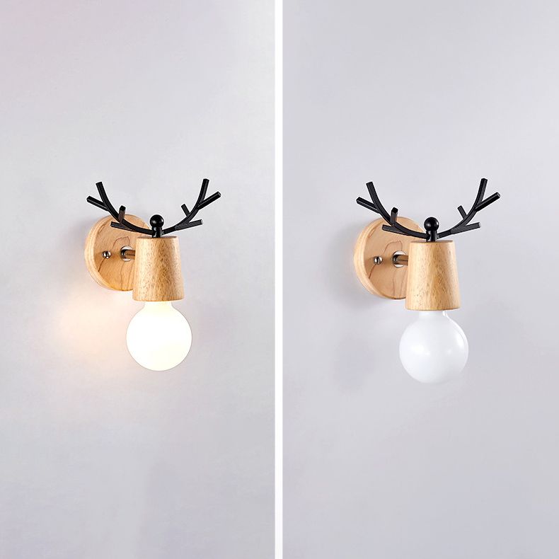 Minimalistic Style Wood Wall Mount Light Fixture Deer Wall Sconce Light for Bedroom