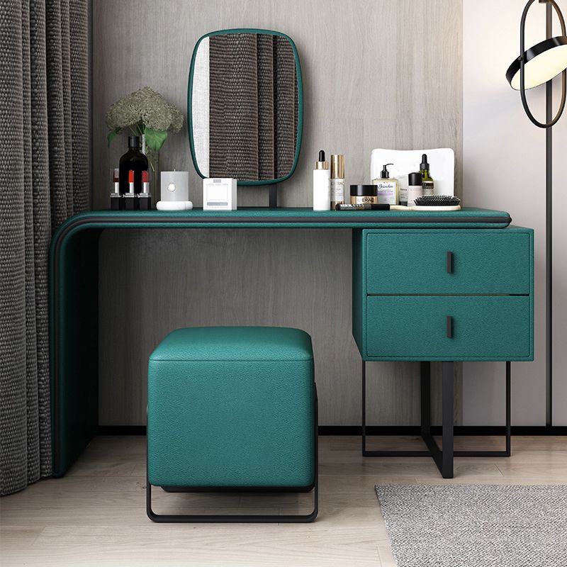 Vanity Mirrored Faux Leather Makeup Dressing Table Stool Set, 28.74"