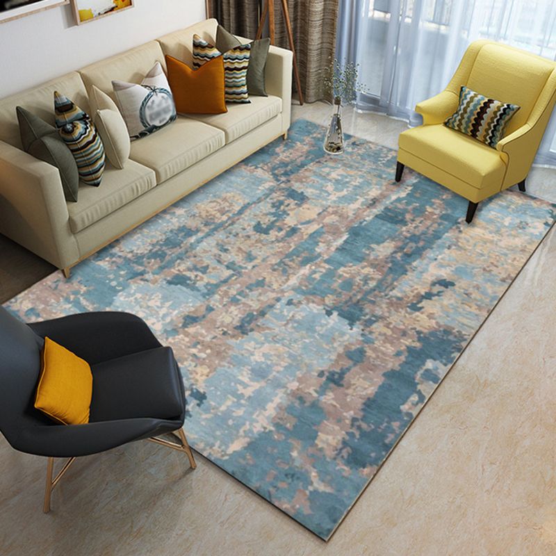 Vintage Abstract Pattern Rug Blue Novelty Rug Polyester Washable Area Rug for Living Room
