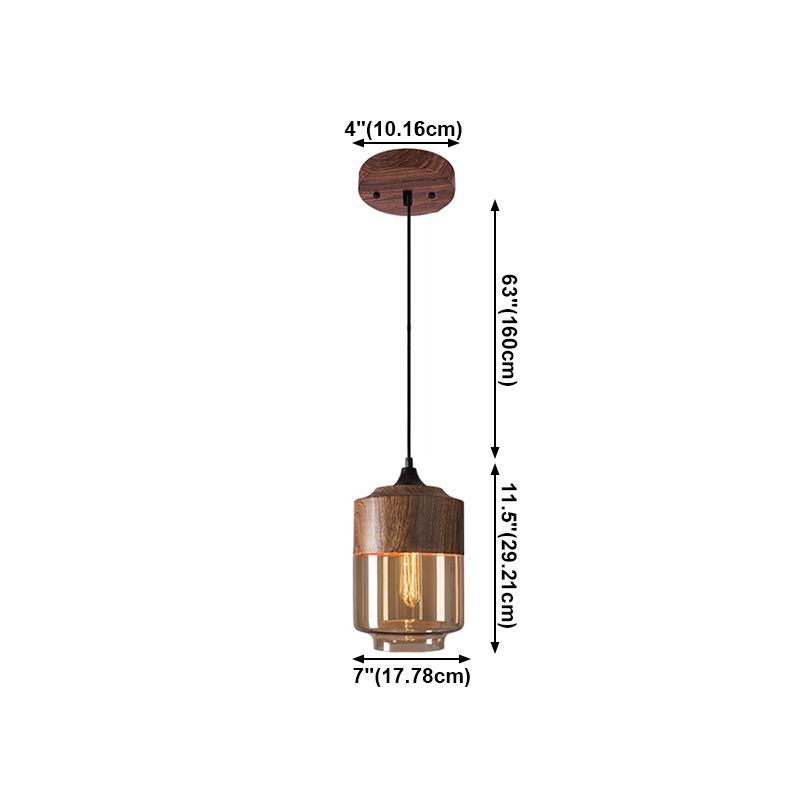 La lampe suspension de la suspension nordique en bois nordique 1-Light Light avec une teinte en verre géométrique