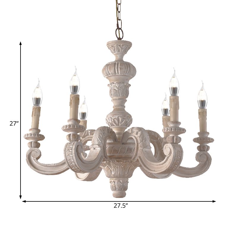 Branche Pendre lustre en bois traditionnel 6 ampoules Blanc lampe à suspension blanche pour chambre à coucher
