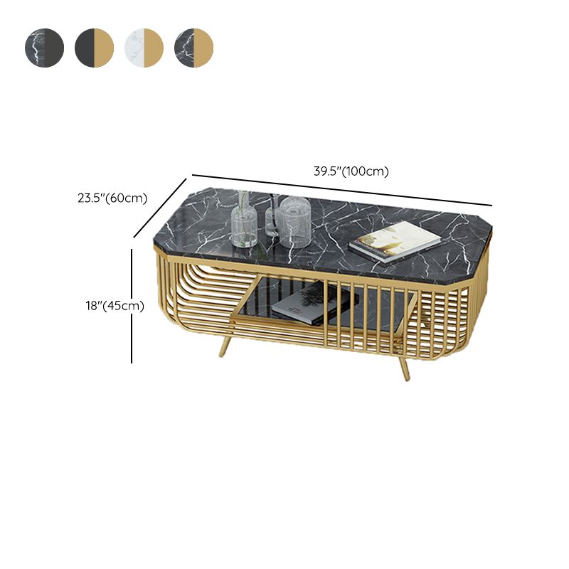 39.37" L Rectangle Slate Coffee Table Iron 4 Legs Cocktail Table with Shelf