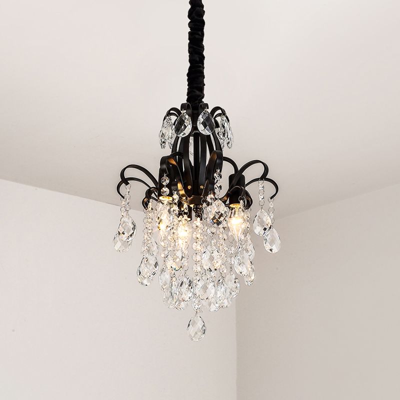 Zwarte afwerking Candelabra Hangende kroonluchter Modernistische 3 koppen Crystal Drop Pendulum Light