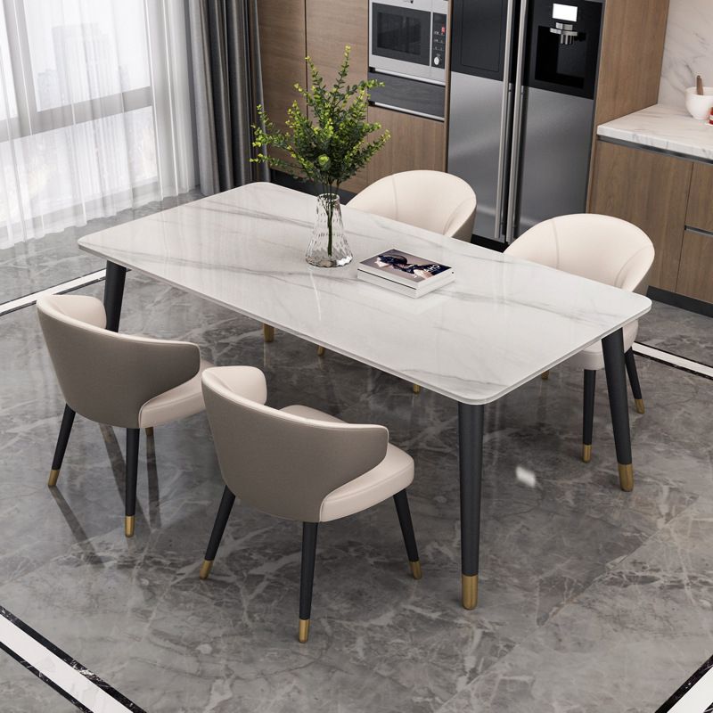 Rectangular Sintered Stone Dining Table Modern White-Black Furniture with 4 Legs for Home