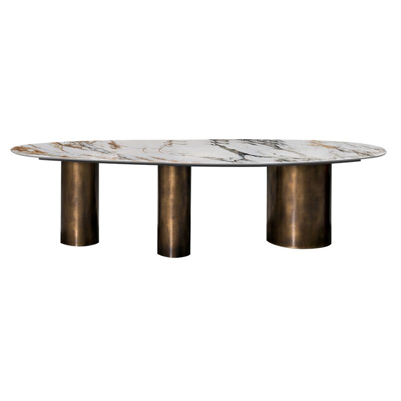 Oval Sintered Stone Dining Table Luxury Kitchen Table with Metal 3 Legs