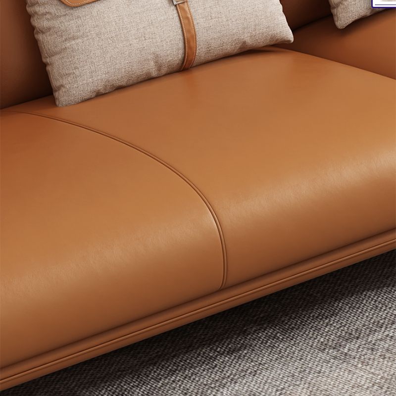 Mid Century Modern Orange Pillows Pillow Top Arm Genuine Leather Seating