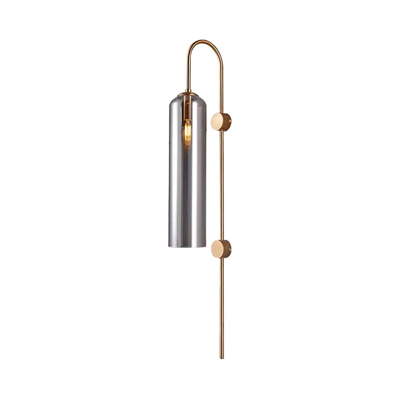 Cylindrical Living Room Wall Lighting Smoke Gray Glass 1 Bulb Modernist Sconce Light Fixture