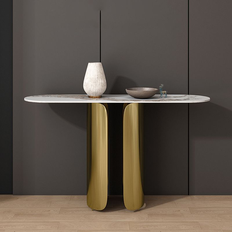 Glam Oval Console Accent Table with Stainless Steel Bracket for Hall