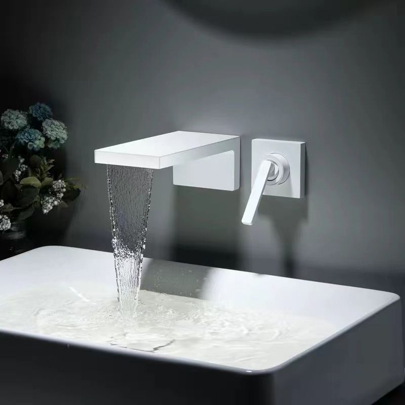 Wall Mounted Bathroom Faucet Waterfall Spout with Lever Handle