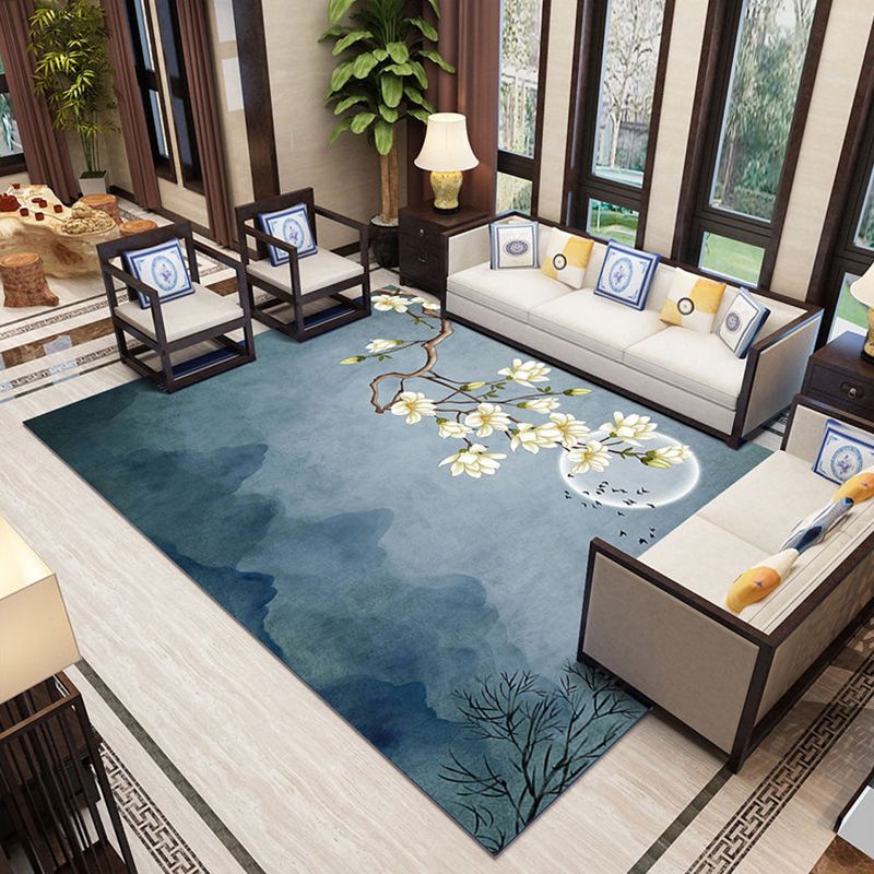 Classic Living Room Rug Multi Colored Plant Pattern Area Rug Polyster Non-Slip Easy Care Carpet