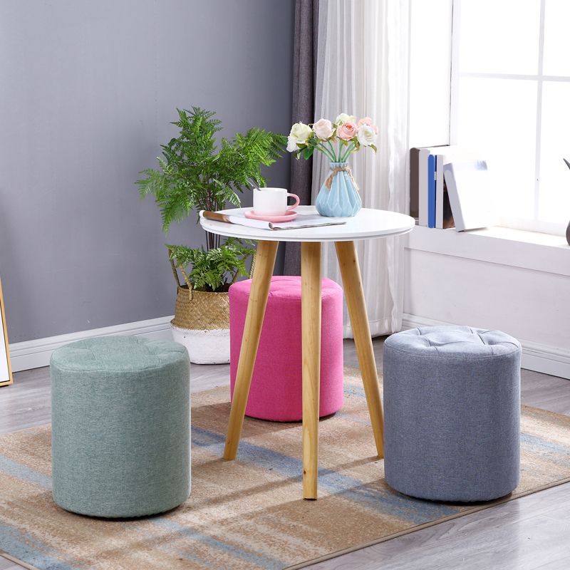 Modern Cotton Pouf Round Stain Resistant Solid Color Pouf for Living Room