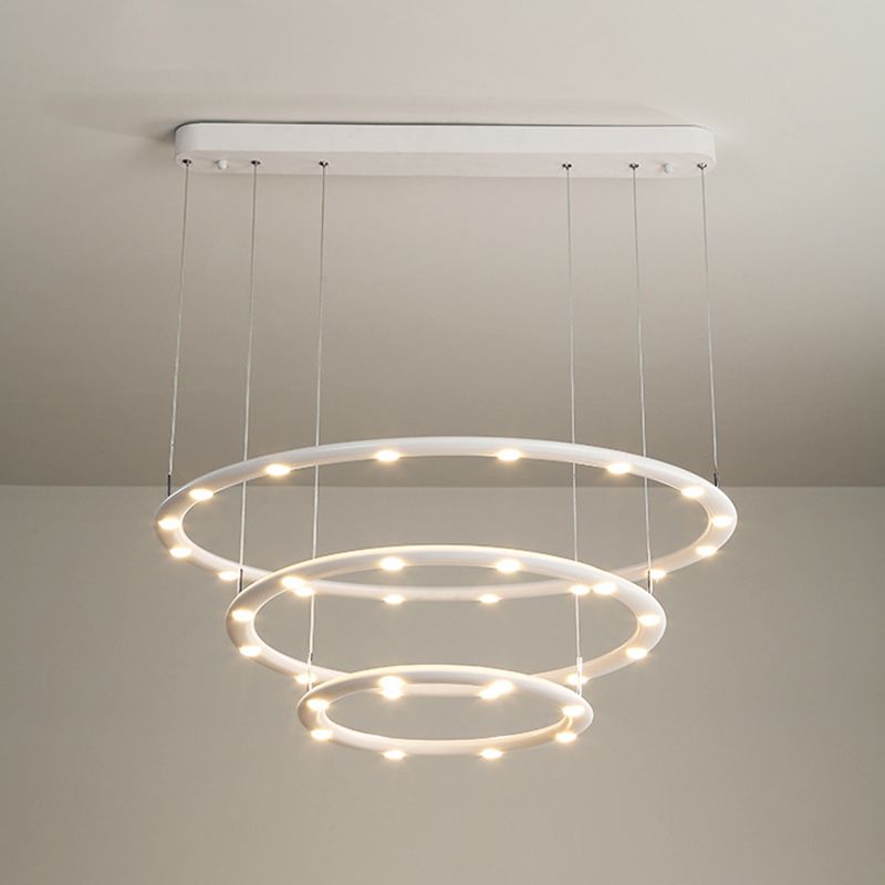 Weißer Halo -Ring Kronleuchter Anhänger Minimalist Metall LED Hängende Licht für Wohnzimmer