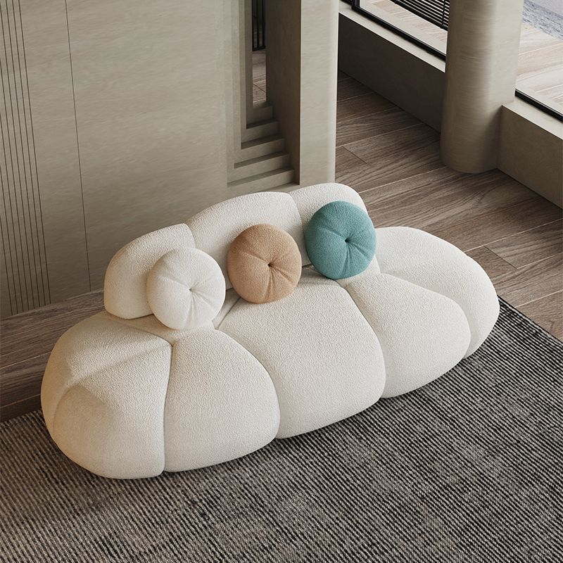 29.5" H Contemporary White Wool Sewn Pillow Back Armless Sofa for Apartment