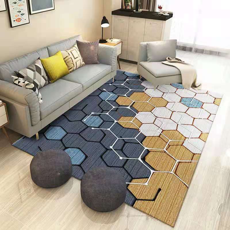Yellow Modern Rug Polyester Geometric Indoor Rug Non-Split Backing Carpet for Home Decor