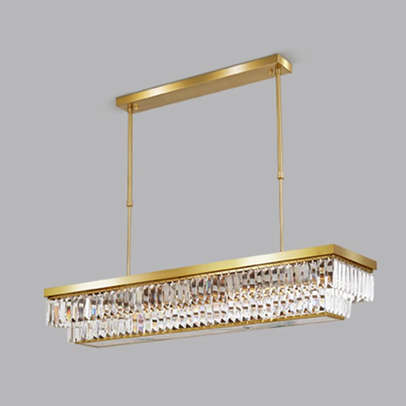 Contemporary Style Rectangle Shape Island Lights Crystal 4 Light Island Lighting in Gold