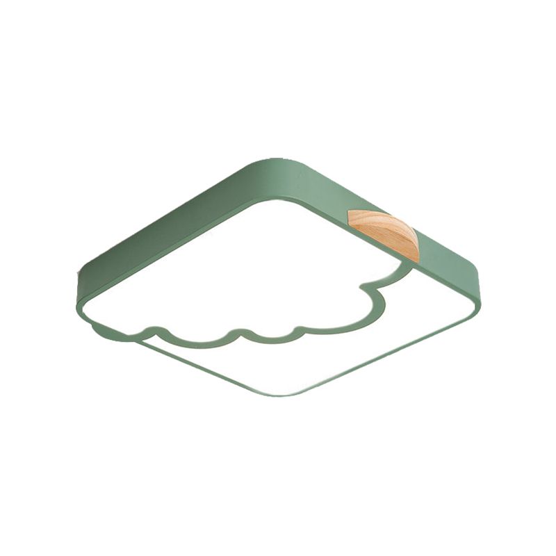 Plafonnier carré moderniste en acrylique gris/blanc/vert LED pour chambre à coucher avec motif nuage