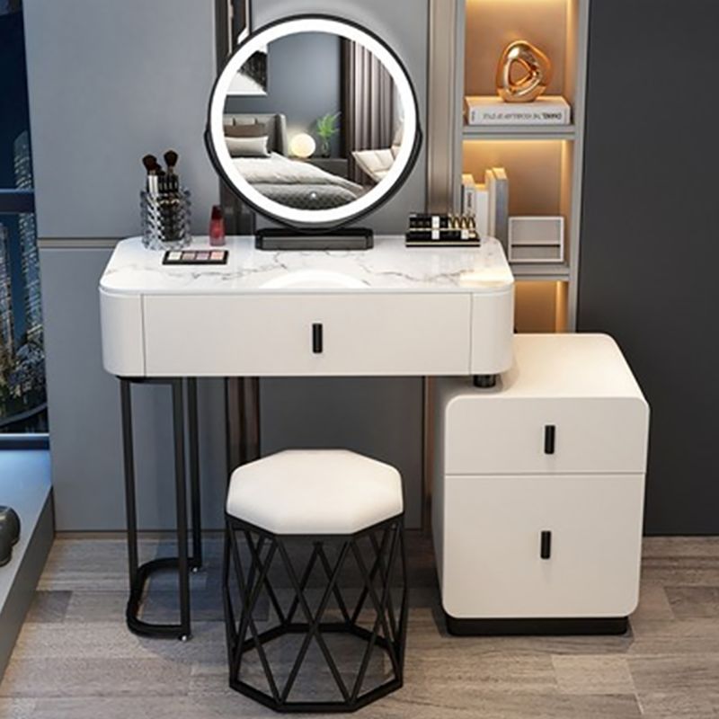 Modern Stone Top Makeup Vanity Desk with Solid Wood Storage Drawers