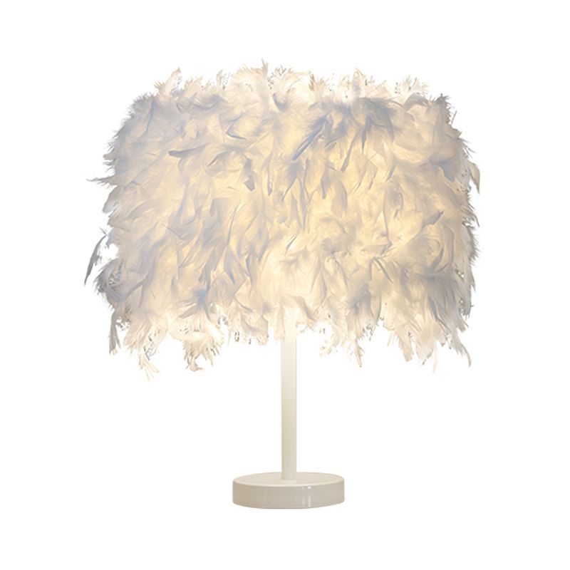 10 "/ 14" de large cylindre Lumière de nuit Plume moderne 1 lampe de table de chevet de tête en rose / blanc / violet