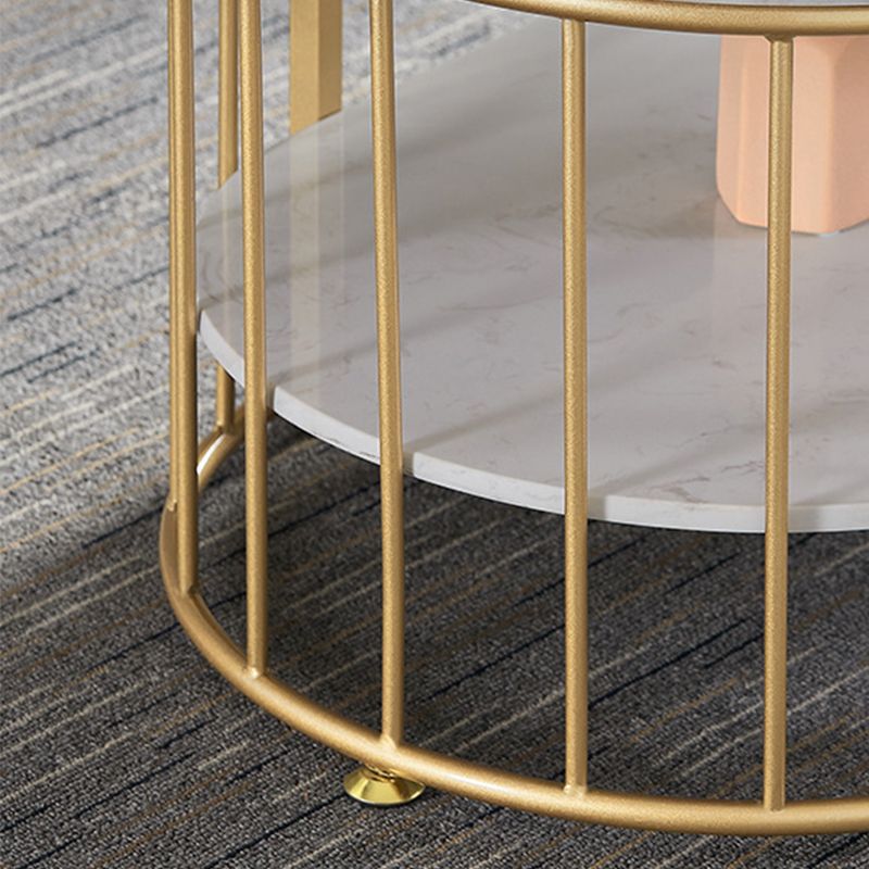 Glam Style Cocktail Table with Shelf and Stone Top and Steel Base