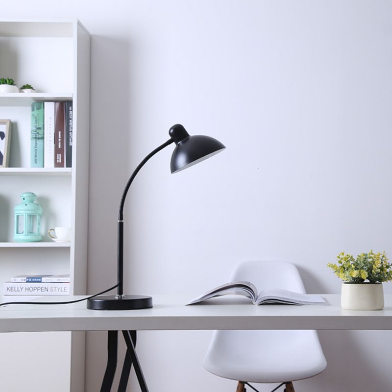 Bowl Shade Flexible Reading Lamp Macaron Style Metal 1 Bulb Bedroom Table Light