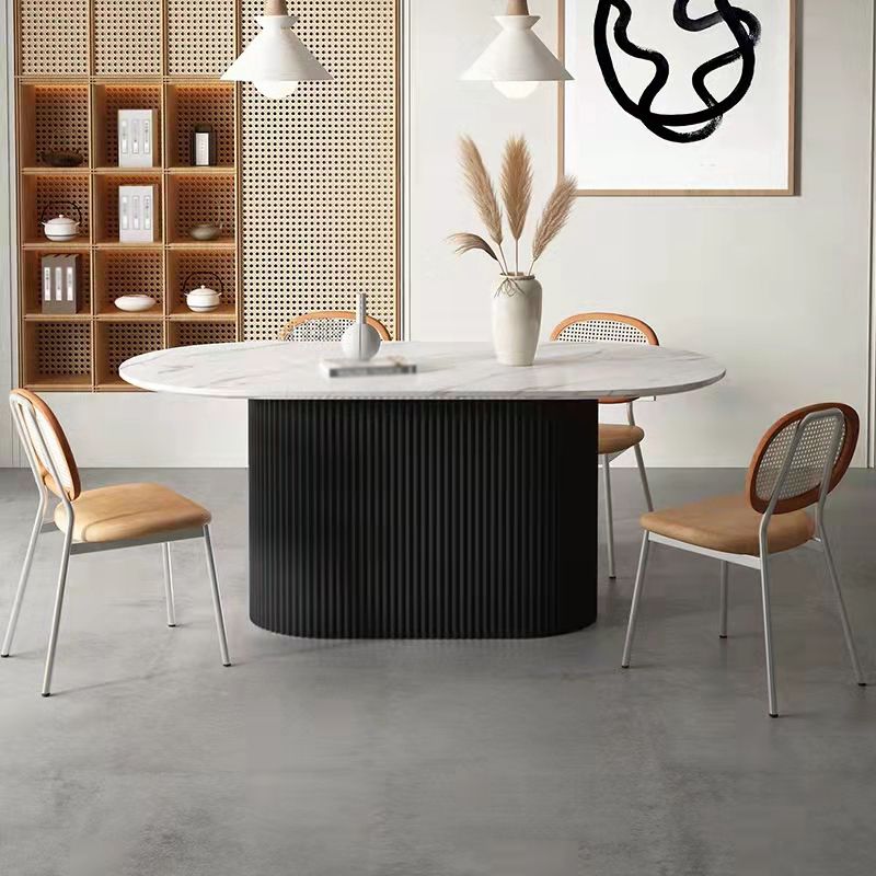 Simplicity Oval Dining Table Sintered Stone and Pine Top Pedestal Table