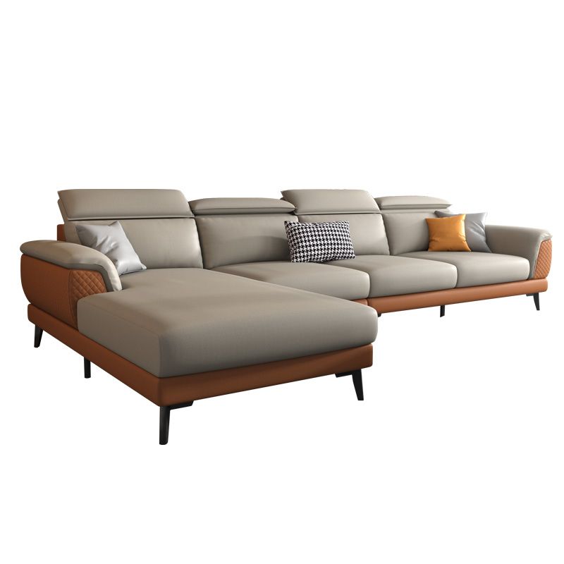 L-Shape Faux Leather Slipcovered Sofa Stain-Resistant Sectional and Chaise for 4 People