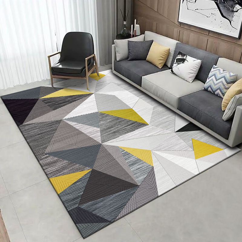Grey Tone Nordic Rug Polyester Carpet Geometry Indoor Rug Non-Slip Backing for Home Decoration