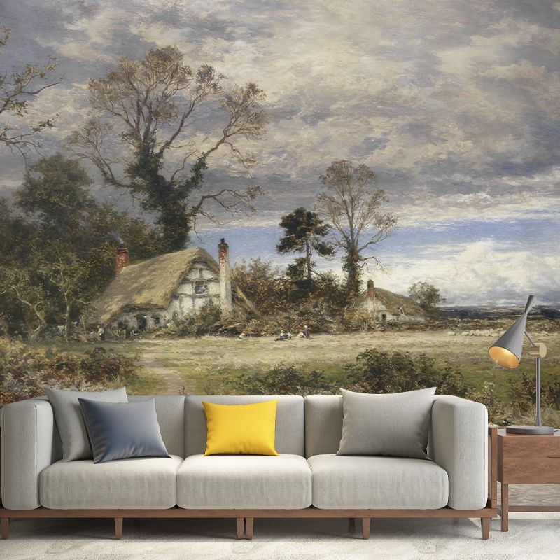 Landscapes Illustration Pattern Mildew Wall Mural Horizontalt for Living Room