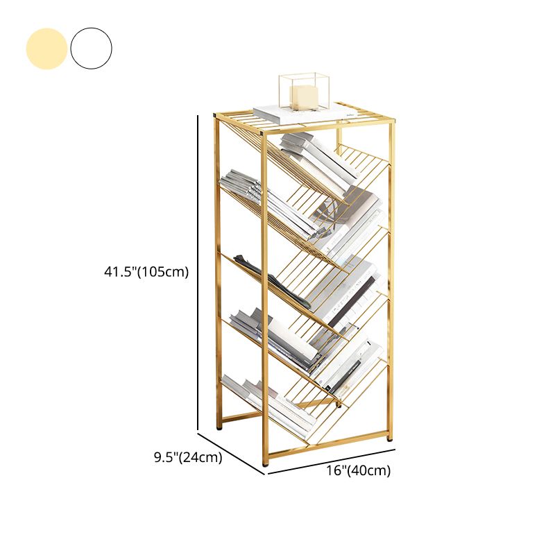 Metal Vertical Geometric Bookcase Contemporary Style Closed Back Shelf