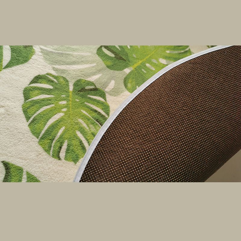 Green Tone Palm Leaves Pattern Rug Polyester Antique Carpet Stain Resistant Rug for Living Room