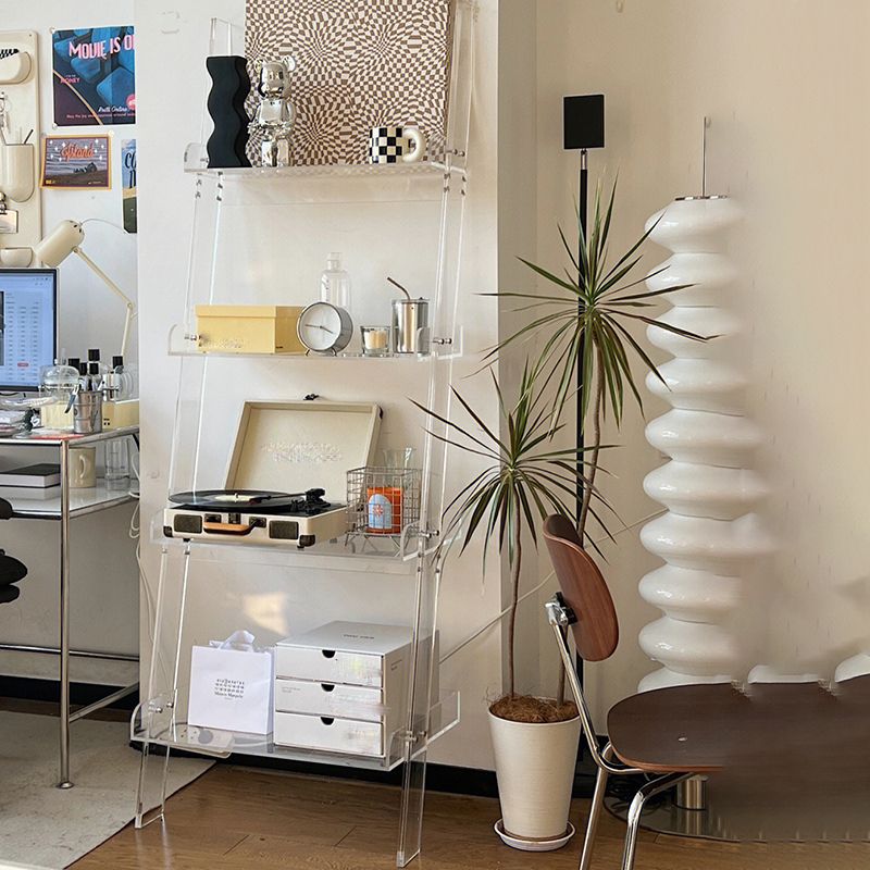 Contemporary Open Back Bookshelf Ladder Acrylic Bookcase with Shelves