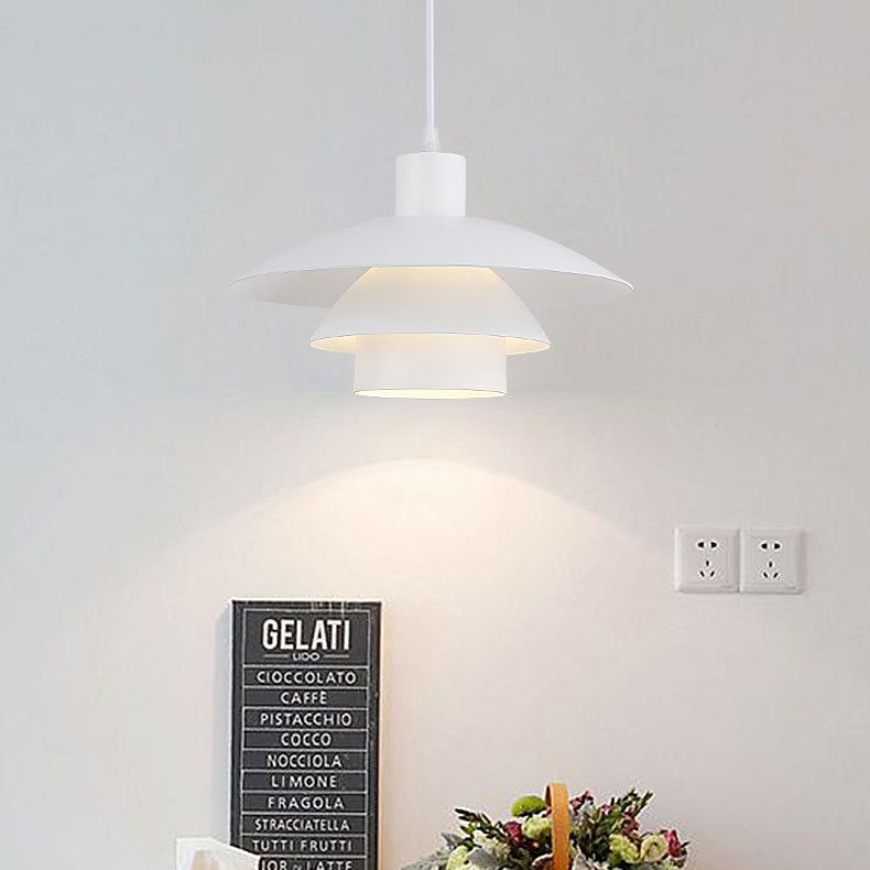 Diseño de capas blancas puras luz colgante de 1 luces Minimalismo Nórdico estilo de iluminación suspendida para cafetería