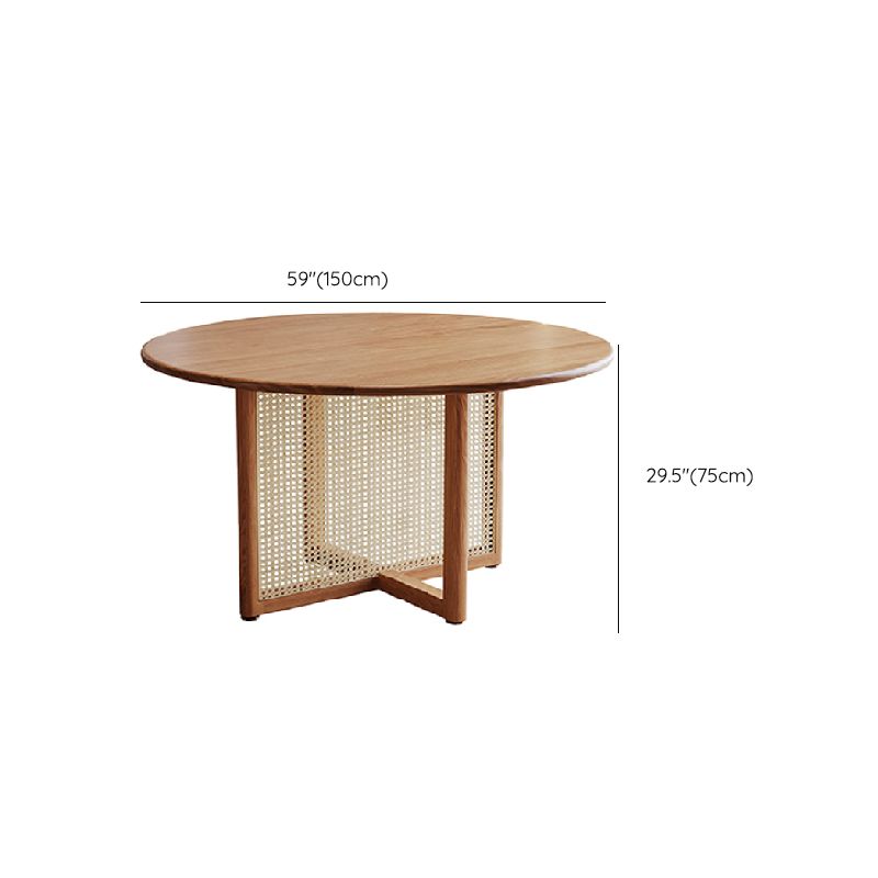Modern Solid Wood Dining Table Rattan Pedestal Dining Table for Dining Room