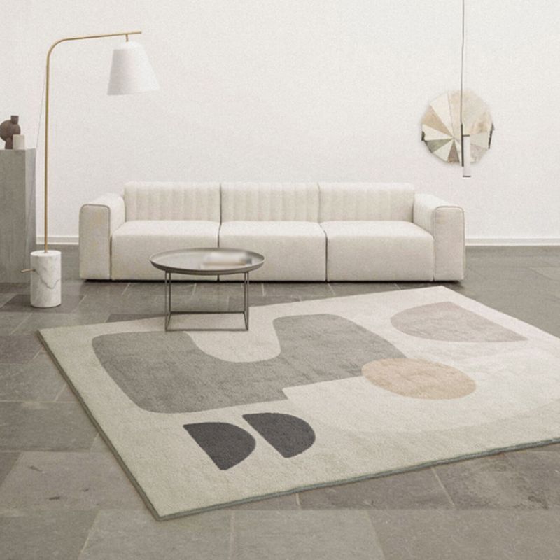 Beige Modern Area Rug Polyester Color Block Carpet Non-Slip Backing Rug for Living Room