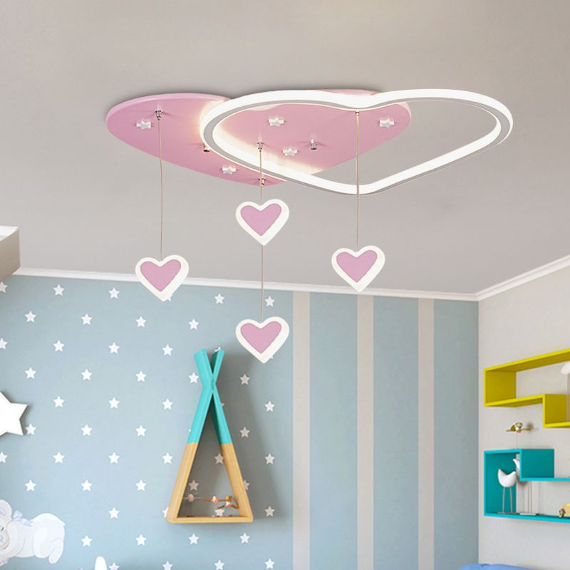 Star/Cloud/Loving Heart LED Ceiling Flush Kids Acrylic Children Bedroom Flush Mount Lamp with Drape in Pink/Blue