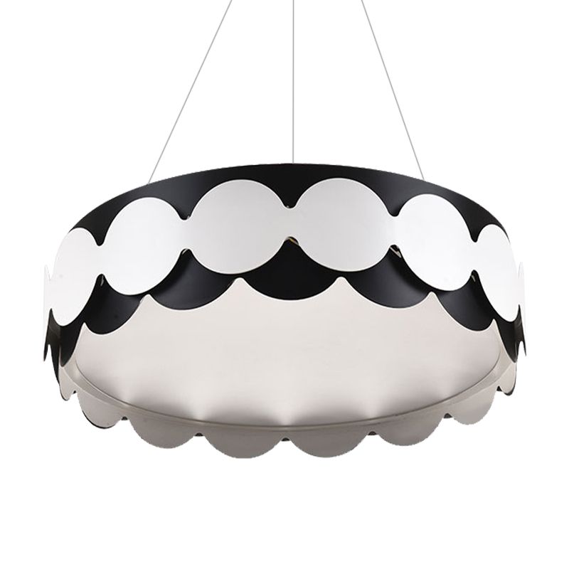 Colgante colgante de tambor chispeado de metal negro restaurante contemporáneo lámpara de colgante LED integrada en cálido/blanco/neutral