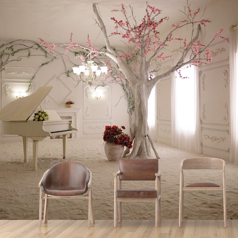 Piano Room Look Wall Murals White and Brown Contemporary Wall Art for Home Decor