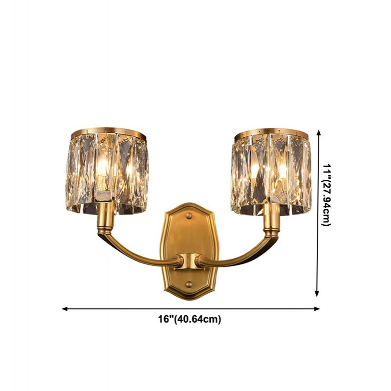 Multi-Lights Half Cylinder Wall Sconce Modern Style Crystal Wall Mount Light Fixture in Brass