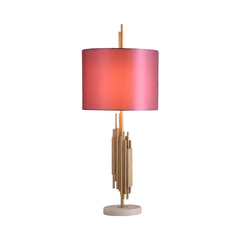Lampada da comodino con paralume dritto, tessuto modernista, 1 lampadina, lampada da lettura, luce in rosa