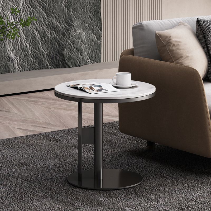 Modern Style Cocktail Table White/black/grey Slate Top Black Metal Base Coffee Table