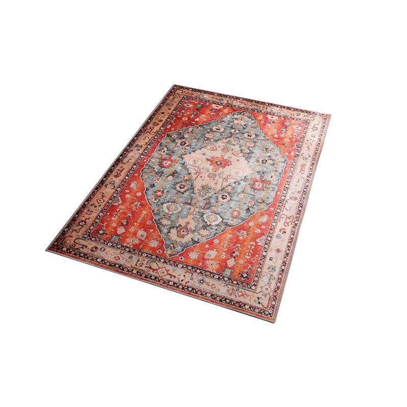 Red Tone Traditional Rug Retro Flower Print Carpet Stain Resistant Carpet for Living Room