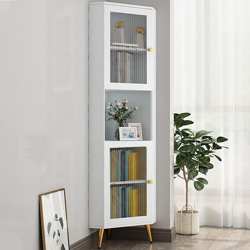 Contemporary Storage Cabinet with 3 Shelves and Glass Paned Triangle Cabinet