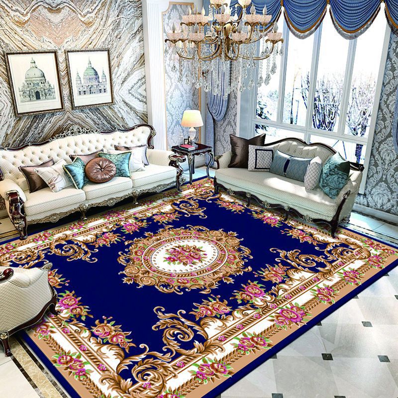 Dark Red Extravagant Rug Polyester Graphic Area Rug Non-Slip Backing Rug for Drawing Room